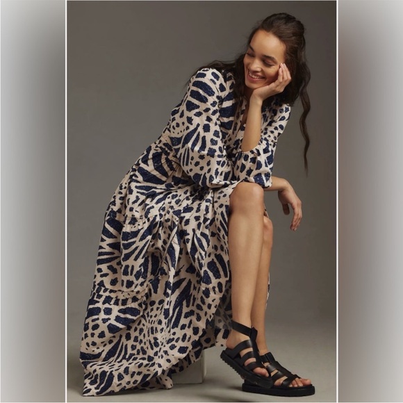 Anthropologie Somerset Long Sleeve Poplin Maxi Dress size 2X Cotton Boho Maxi - Picture 5 of 16